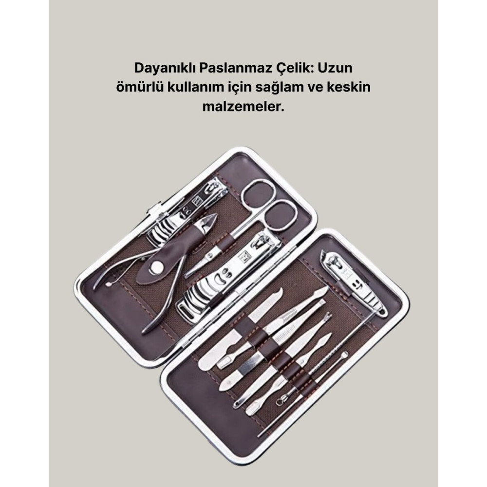 Profesyonel Tırnak Bakım Seti Çelik Aletli Şık Deri Çantalı