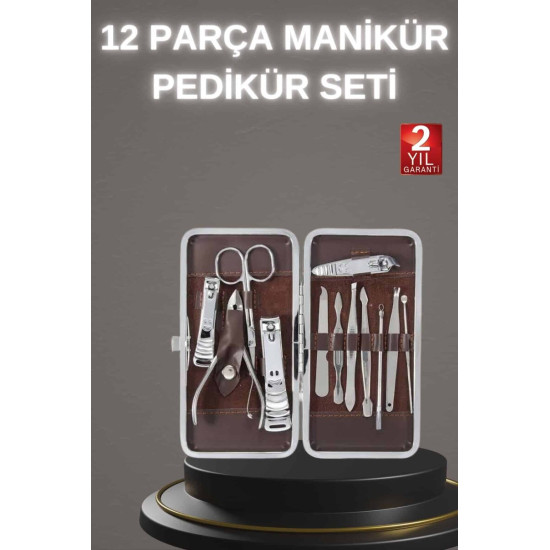 12 Parça Paslanmaz Çelik Kompakt ve Taşınabilir Manikür Makası Tırnak 