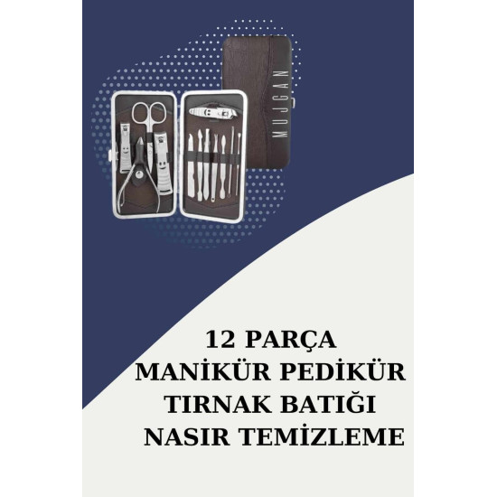12 Parça Paslanmaz Çelik Kompakt ve Taşınabilir Manikür Makası Tırnak 