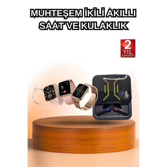 Şarjlı Akıllı Saat ve Dijital Göstergeli Kablosuz Bluetooth Kulaklık N