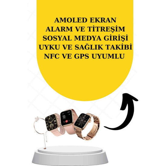 Bileklikli Amoled Ekran Akıllı Saat ve Dijital Göstergeli Kablosuz Blu