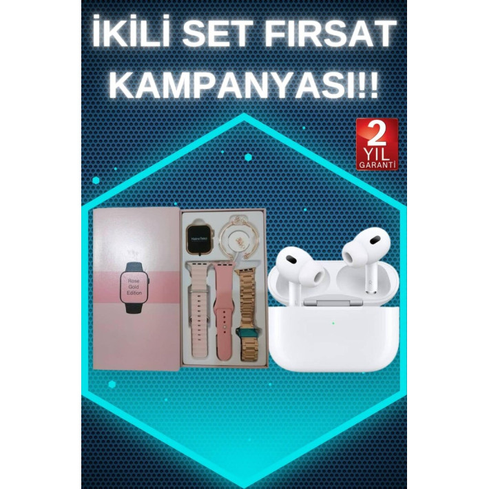 3 Kordonlu Pembe Amoled Ekran Akıllı Saat ve Yeni Nesil Pro Kablosuz B
