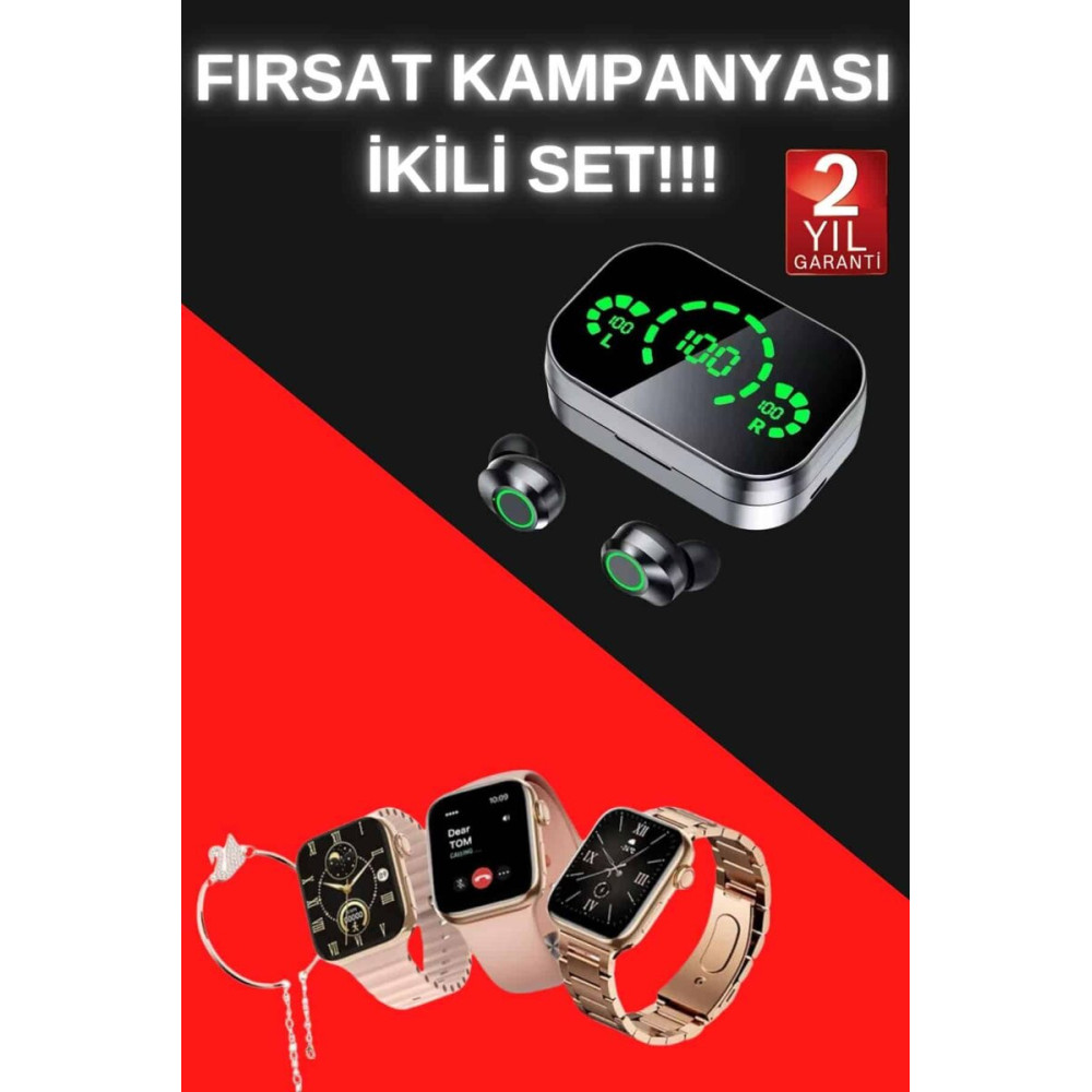 Nesil Kaliteli Akıllı Saat ve Kablosuz Bluetooth Kulaklık Yüksek Ses K