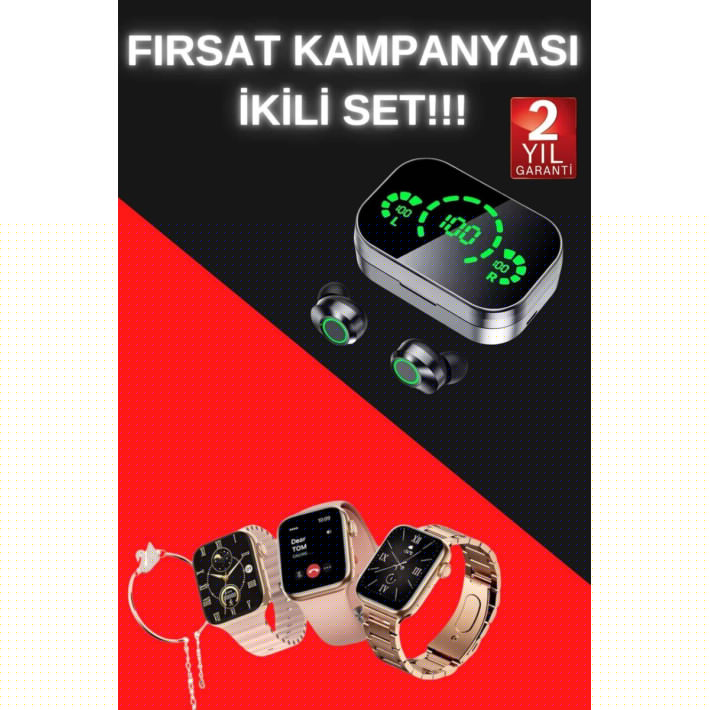 Nesil Kaliteli Akıllı Saat ve Kablosuz Bluetooth Kulaklık Yüksek Ses K