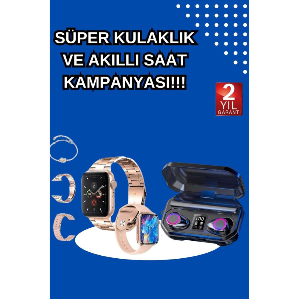 Kadınlar İçin 3 Kordonlu Akıllı Saat ve Dijital Göstergeli Powerbankli