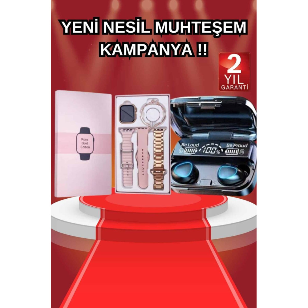 Hediyeli Akıllı Saat ve Dijital Göstergeli Powerbankli Bluetooth Kulak
