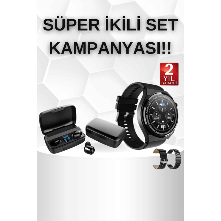 Kablosuz Bluetooth Kulaklık ve Kordon Hediyeli Akıllı Saat Nabız Ölçer