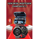 İkili Set Akıllı Saat Ve Bluetooth Kulaklık Kablosuz Uzun Pil Ömrü Spo