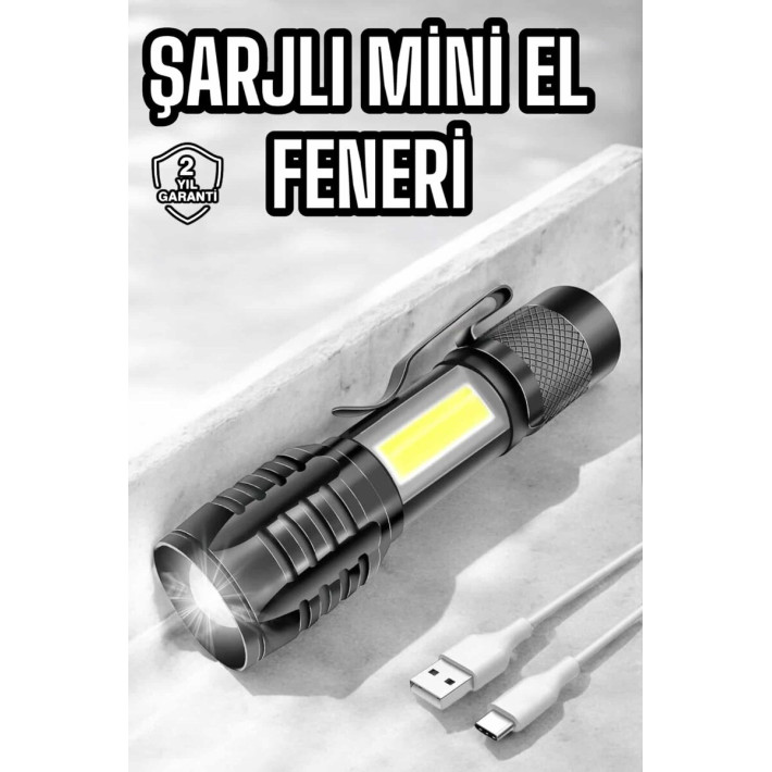 Feneri Led USB Şarjlı Zoom Mini Led Işık Acil Durum Feneri