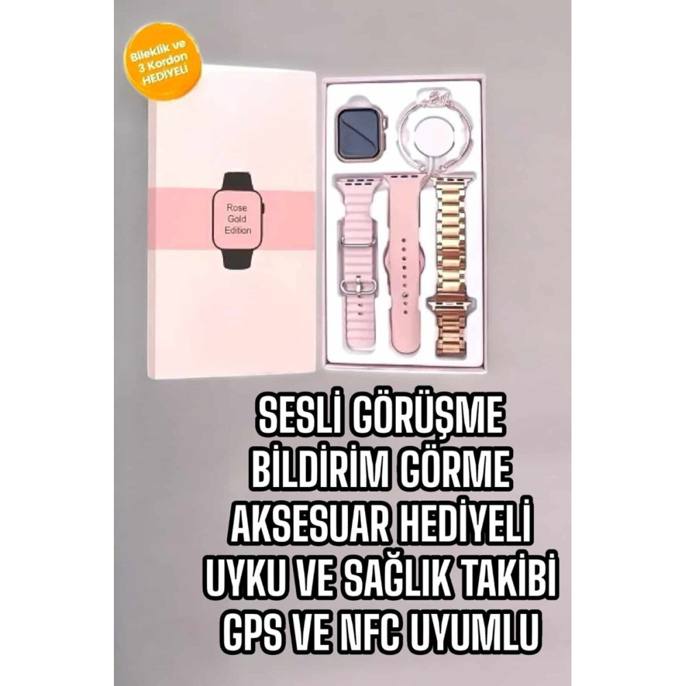 Akıllı Saat Amoled Ekran 3 Kordonlu Aksesuar Hediyeli Sesli Görüşme