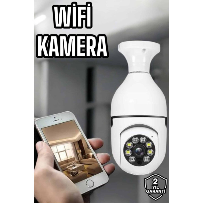 Ampul Görünümlü Güvenlik Kamerası Duylu Wifi Kamerası Dönebilen