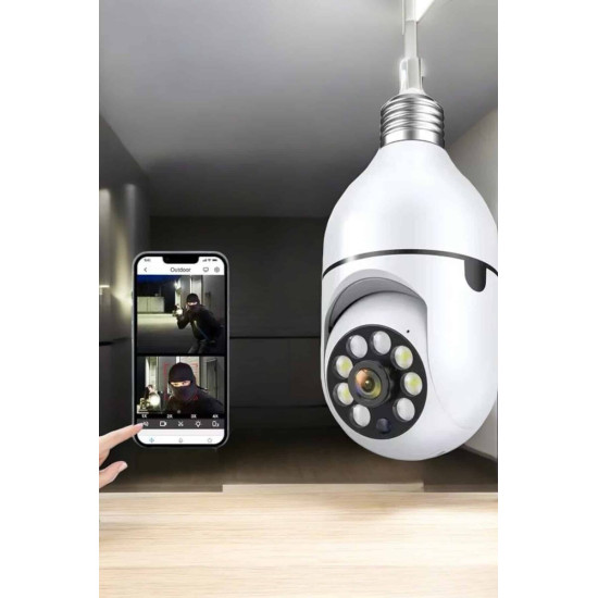Wifi Kamera Duylu Ampul Görünümlü 360 Derece Dönebilen Ev Kamerası