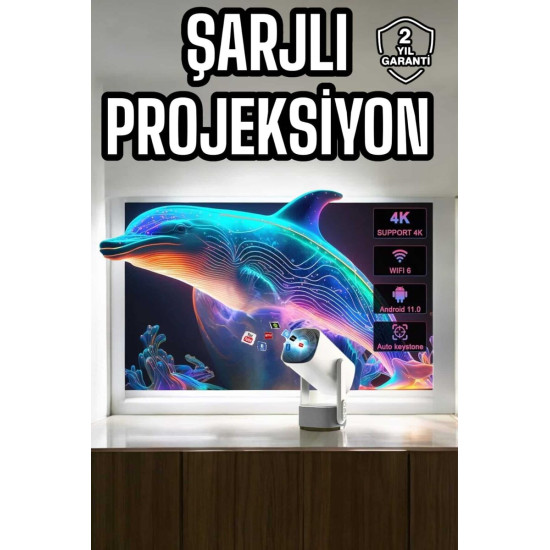 Taşınabilir Sinema Oyun Projektörü Akıllı Projeksiyon Android 11