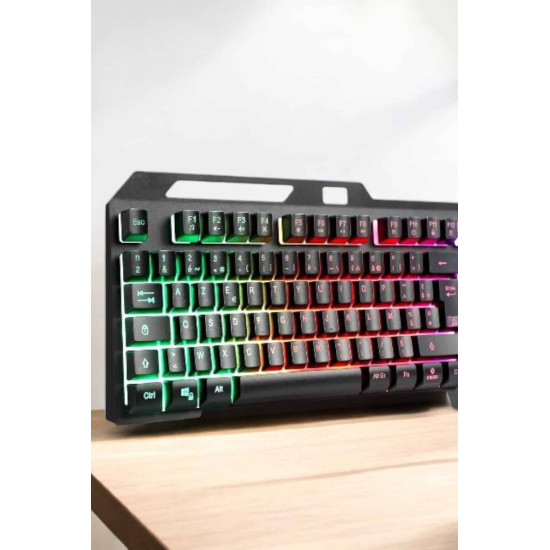 Led Işıklı Oyuncu Klavye Usb Girişli RGB Işıklı Q Klavye Mouse Hediyel