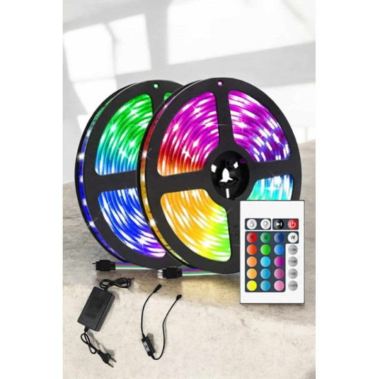 Yeni Nesil RGB Işıklı 10Metre Şerit Led Kumandalı Şarj Edilebilir