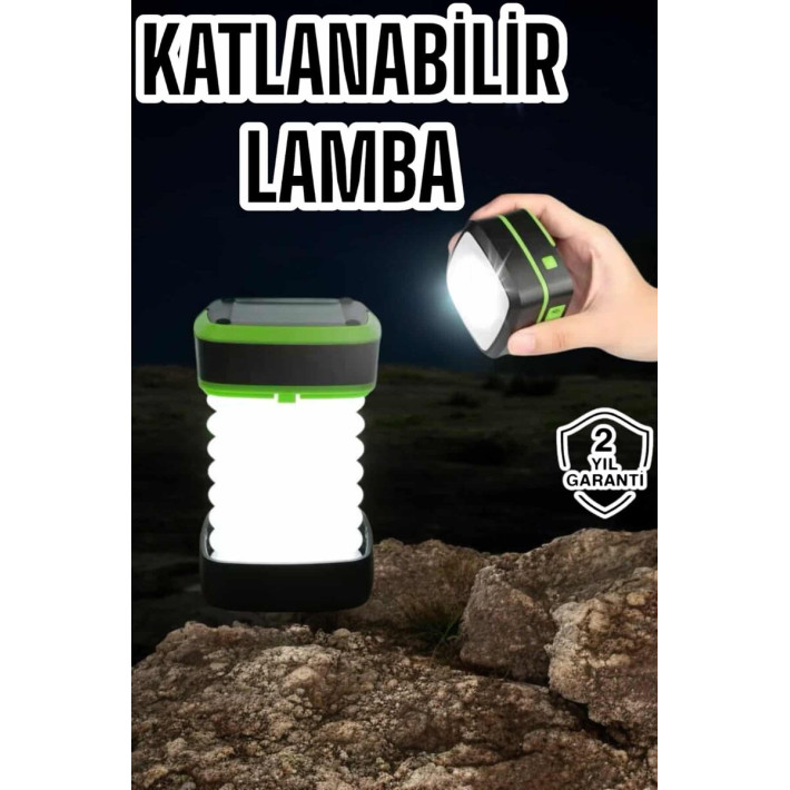 Kamp Lambası Solar Fener Görünümlü 3 Kademeli Şarjlı