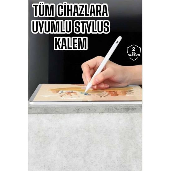 Dokunmatik Kalem Beyaz Şarjlı Yedek Uçlu Android ve İOS Uyumlu