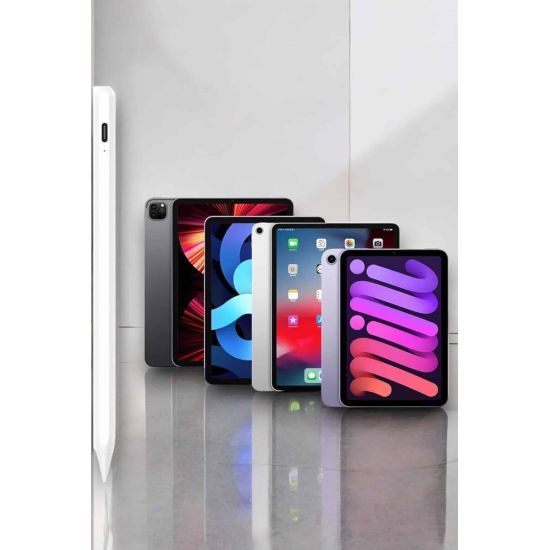 Dokunmatik Kalem Beyaz Şarjlı Yedek Uçlu Android ve İOS Uyumlu