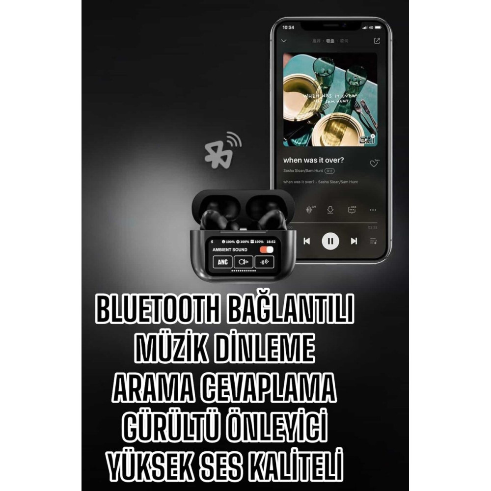 Yeni Nesil Bluetooth Kulaklık Ekranlı Yüksek Ses Kaliteli Uzun Şarj Sü