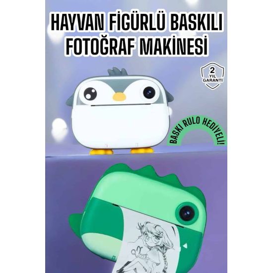 Çocuklar İçin Anında Baskılı Kamera 6 Renk Kalem 5 Rulo Kağıt Hediyeli