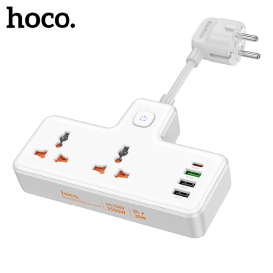HOCO AC12A 2500W 2 Priz + 3 USB + 30W Type-C Multifonksiyonel Priz Çoğ
