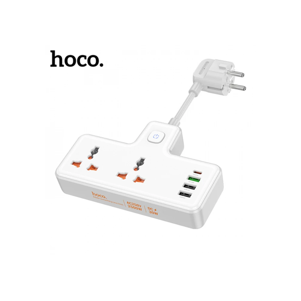 HOCO AC12A 2500W 2 Priz + 3 USB + 30W Type-C Multifonksiyonel Priz Çoğ
