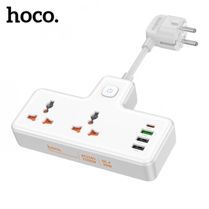 HOCO AC12A 2500W 2 Priz + 3 USB + 30W Type-C Multifonksiyonel Priz Çoğ