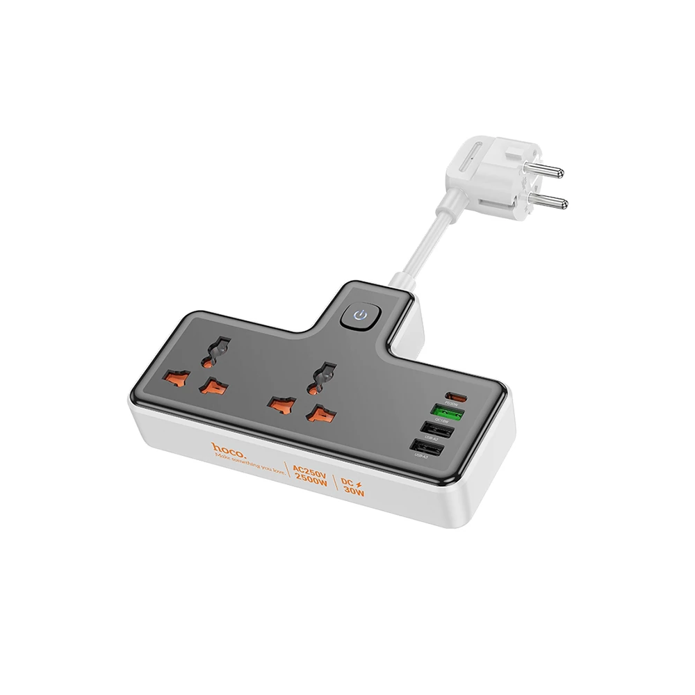 HOCO AC12A 2500W 2 Priz + 3 USB + 30W Type-C Multifonksiyonel Priz Çoğ