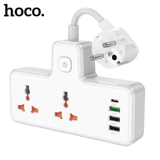 HOCO AC12A 2500W 2 Priz + 3 USB + 30W Type-C Multifonksiyonel Priz Çoğ