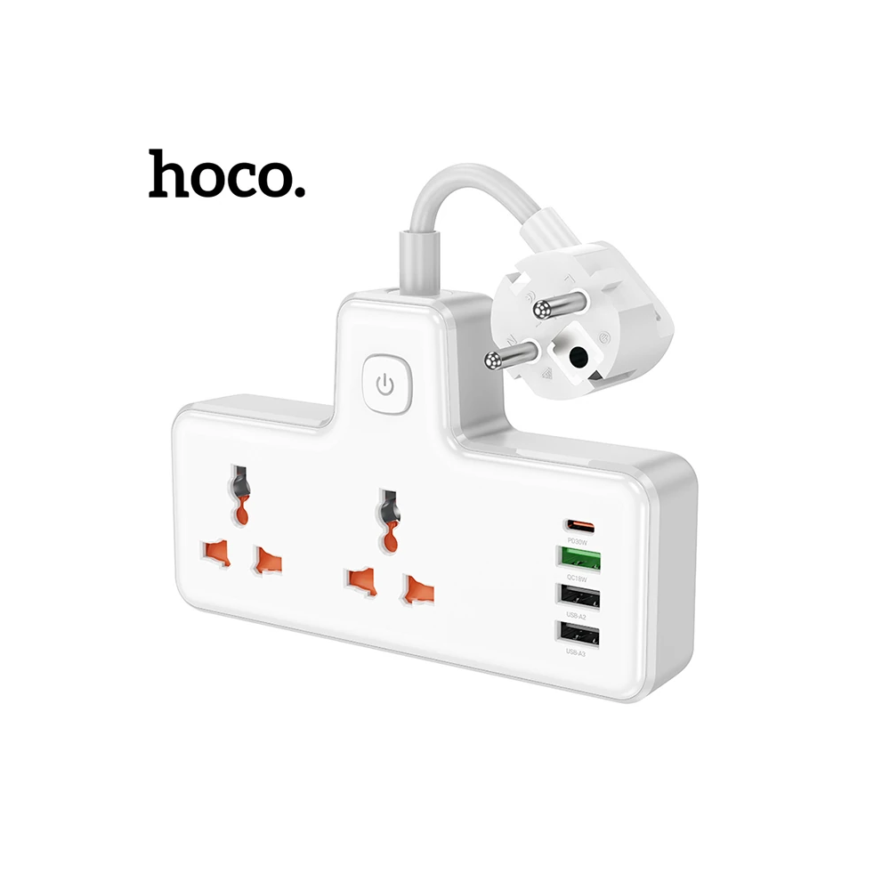 HOCO AC12A 2500W 2 Priz + 3 USB + 30W Type-C Multifonksiyonel Priz Çoğ