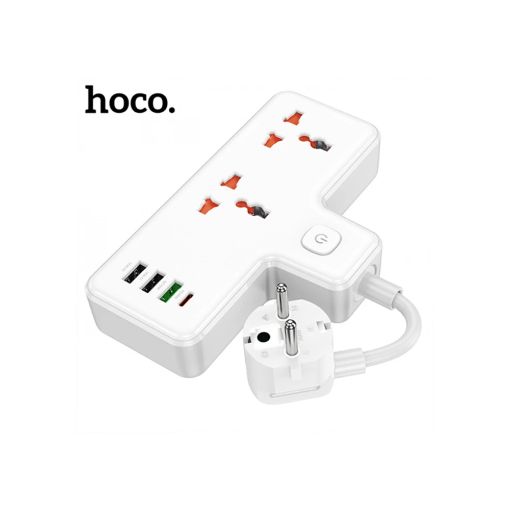 HOCO AC12A 2500W 2 Priz + 3 USB + 30W Type-C Multifonksiyonel Priz Çoğ