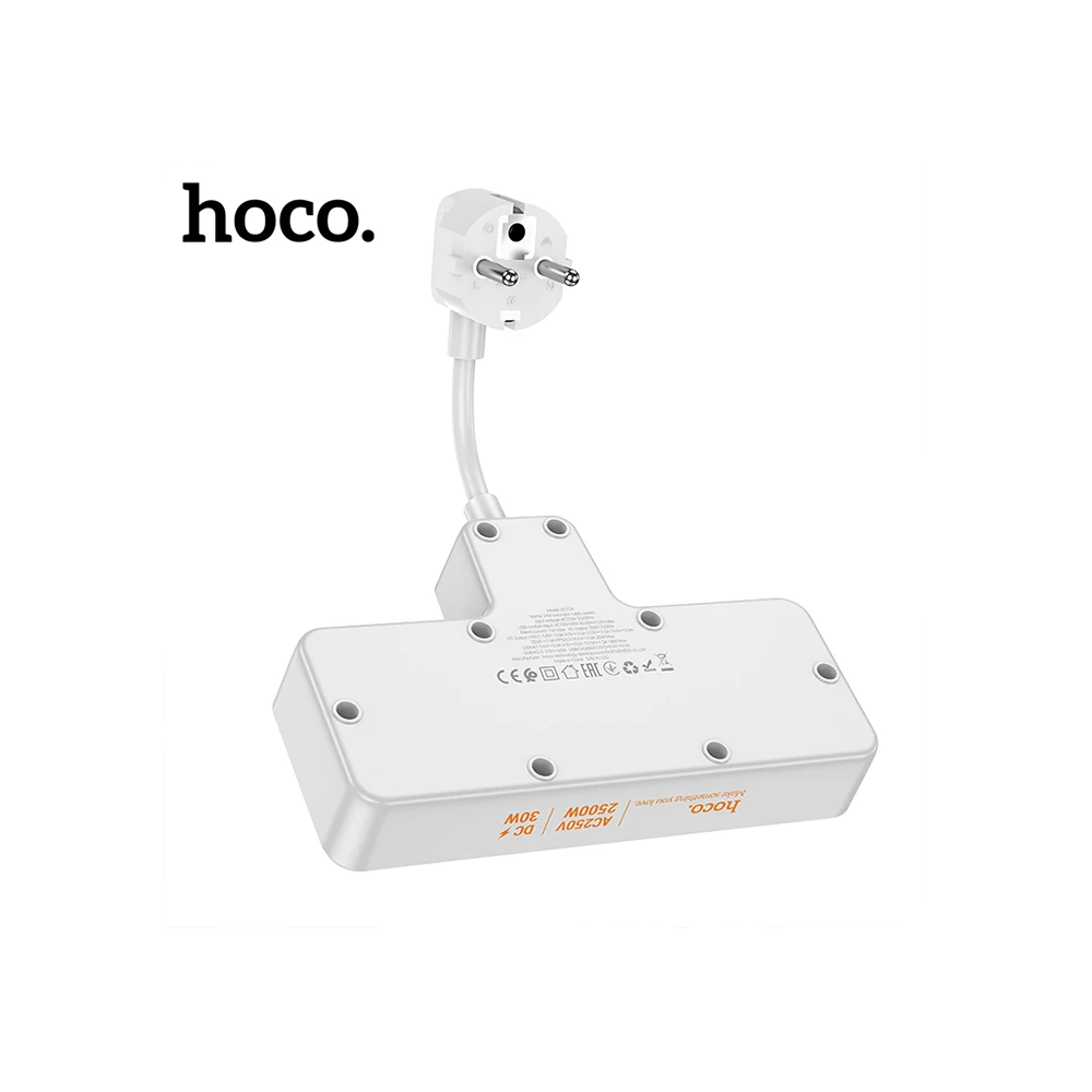 HOCO AC12A 2500W 2 Priz + 3 USB + 30W Type-C Multifonksiyonel Priz Çoğ