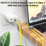 HOCO U118 Döner Başlıklı Type-C to Type-C 60W Hızlı Şarj ve Veri Kablo