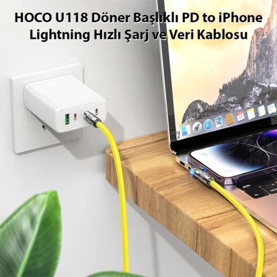 HOCO U118 Döner Başlıklı PD to iPhone Lightning Hızlı Şarj ve Veri Kab