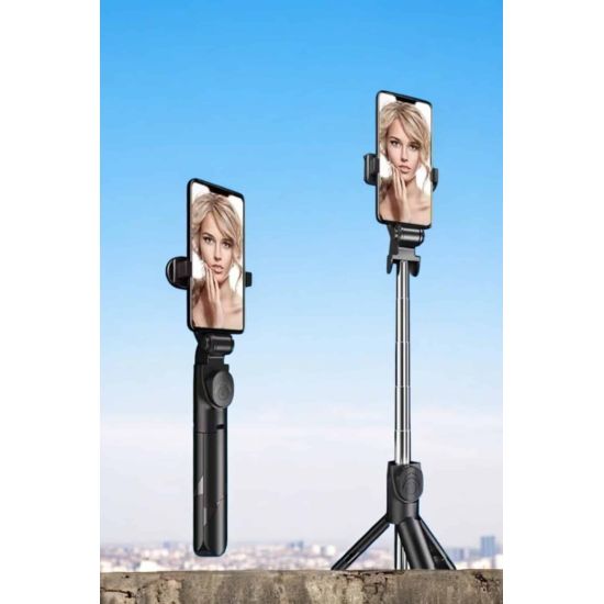 Tripod Kablosuz Bluetooth Bağlantılı Selfie Çubuğu 360 Derece Dönebile