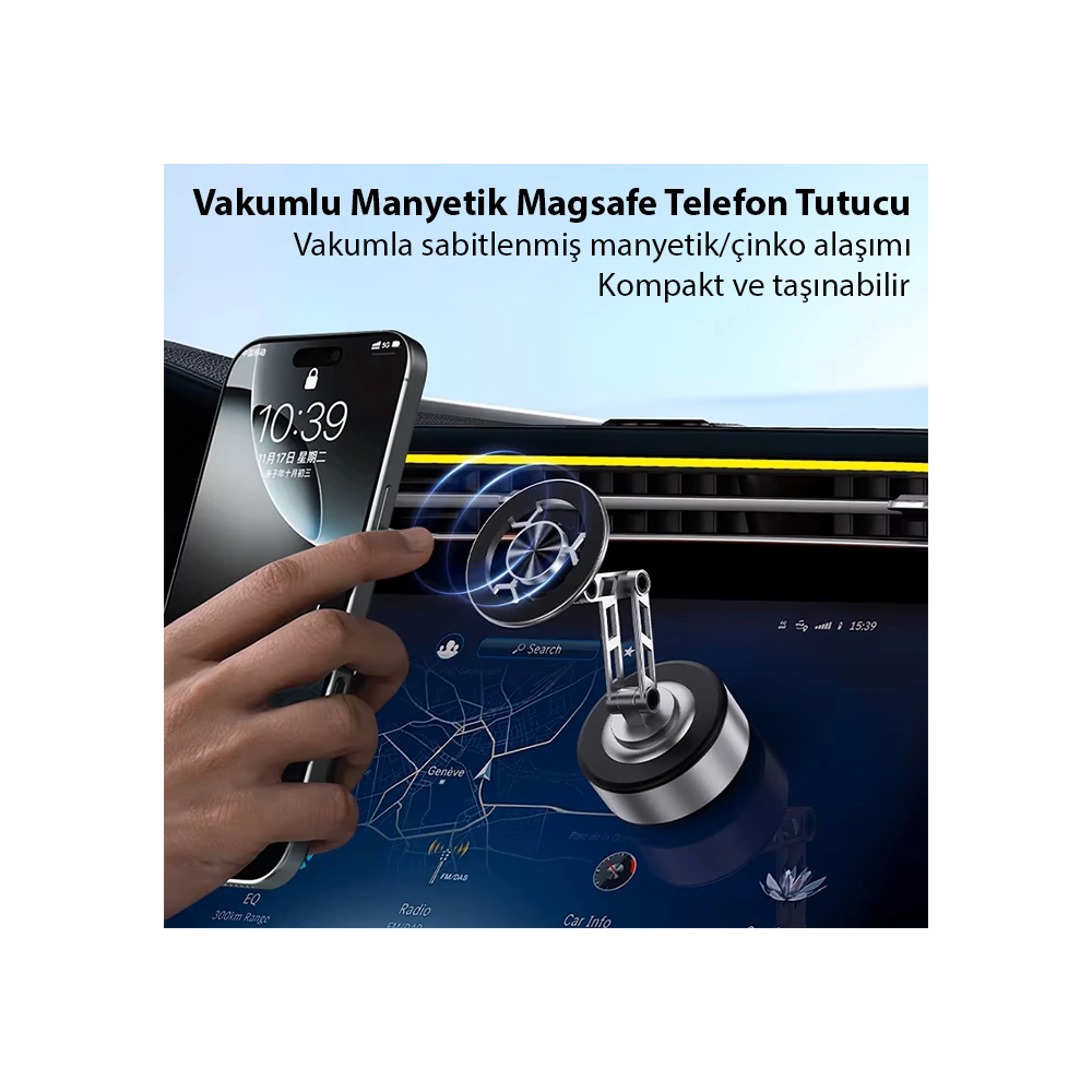 ALLY X91 Manyetik Vakumlu Araç Telefon Tutucu Ayna-Cam-Araba Magsafe A