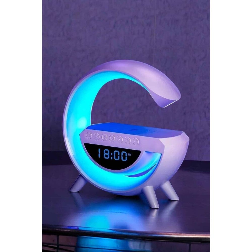 Kablosuz Şarjlı Bluetooth Hoparlör RGB Işık Gece Lambası Dijital Saat
