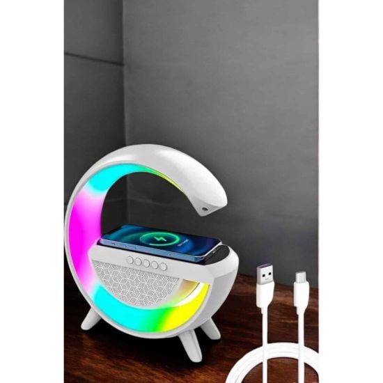 Kablosuz Şarjlı Bluetooth Hoparlör RGB Işık Gece Lambası Dijital Saat