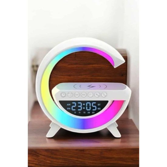 Kablosuz Şarjlı Bluetooth Hoparlör RGB Işık Gece Lambası Dijital Saat