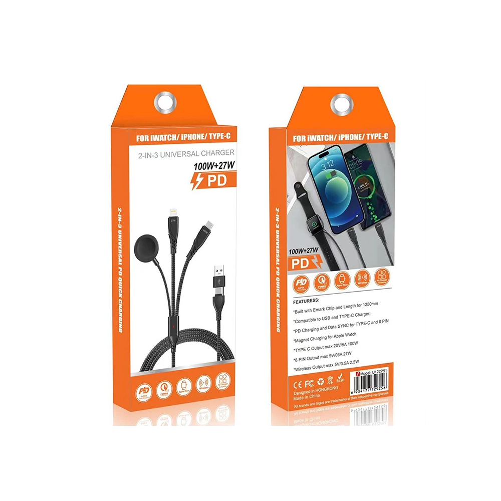 Ally 2x Type-c 100W-27W + Apple Watch İçin Type-c Şarj Kablosu