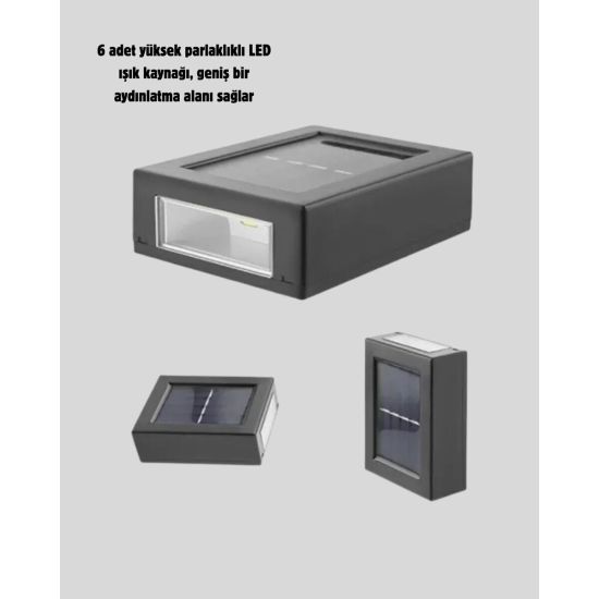 Solar Güçlü 6 LED Dış Mekan Lambası – Otomatik Aç/Kapa Işık Sensörlü A