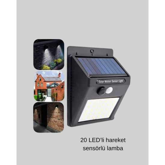 20 LED Güneş Paneli Aydınlatma – Fotoselli ve Hareket Algılamalı Dış M