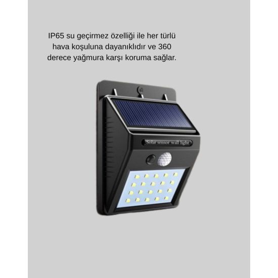 20 LED Güneş Paneli Aydınlatma – Fotoselli ve Hareket Algılamalı Dış M
