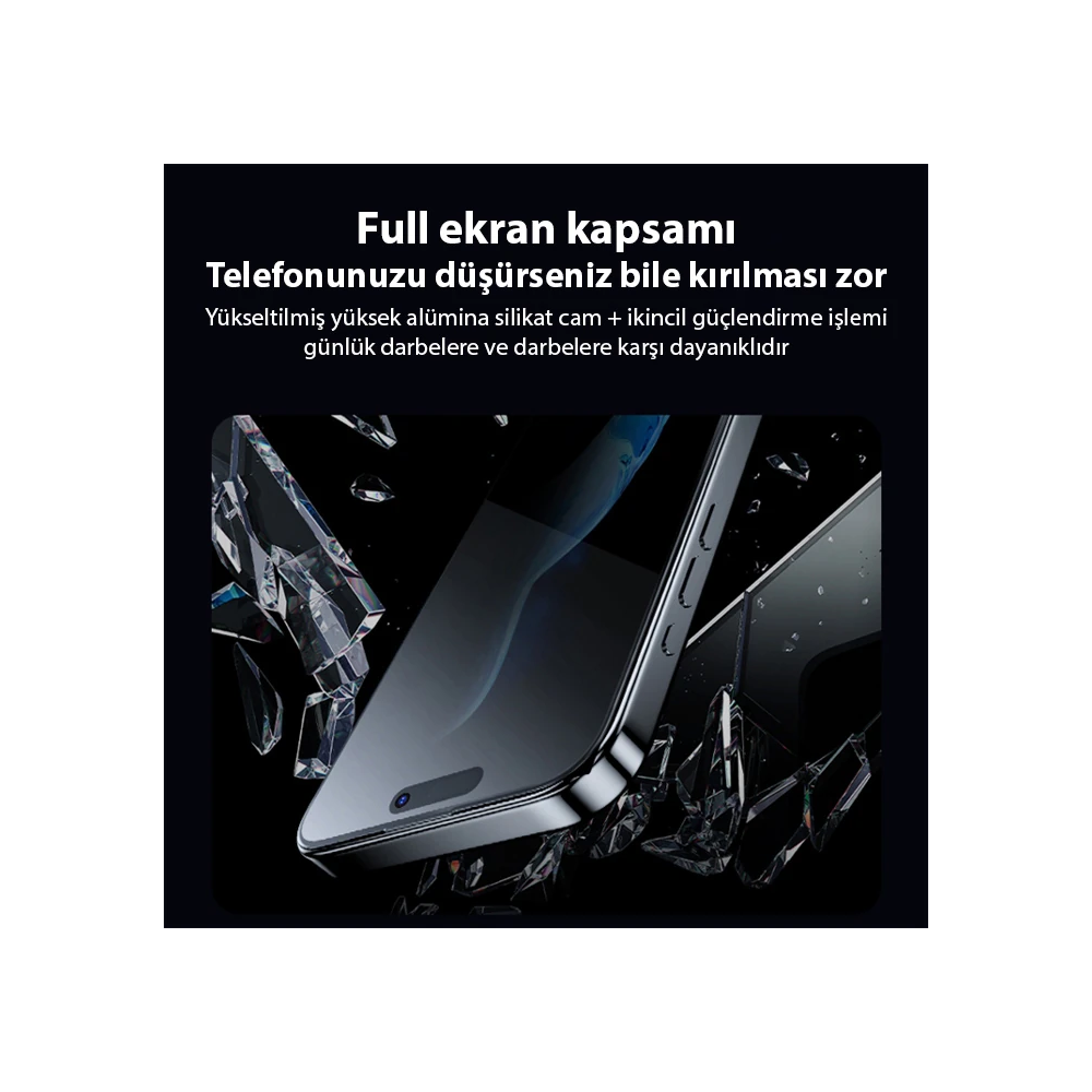 ALLY İPhone 15 3D Full Privacy Gizlilik Cam Ekran Koruyucu Anti-Spy