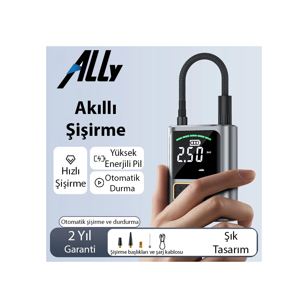 ALLY ST-5528 Dijital Basınç Göstergeli Oto Lastik Şişirme Pompası Hava