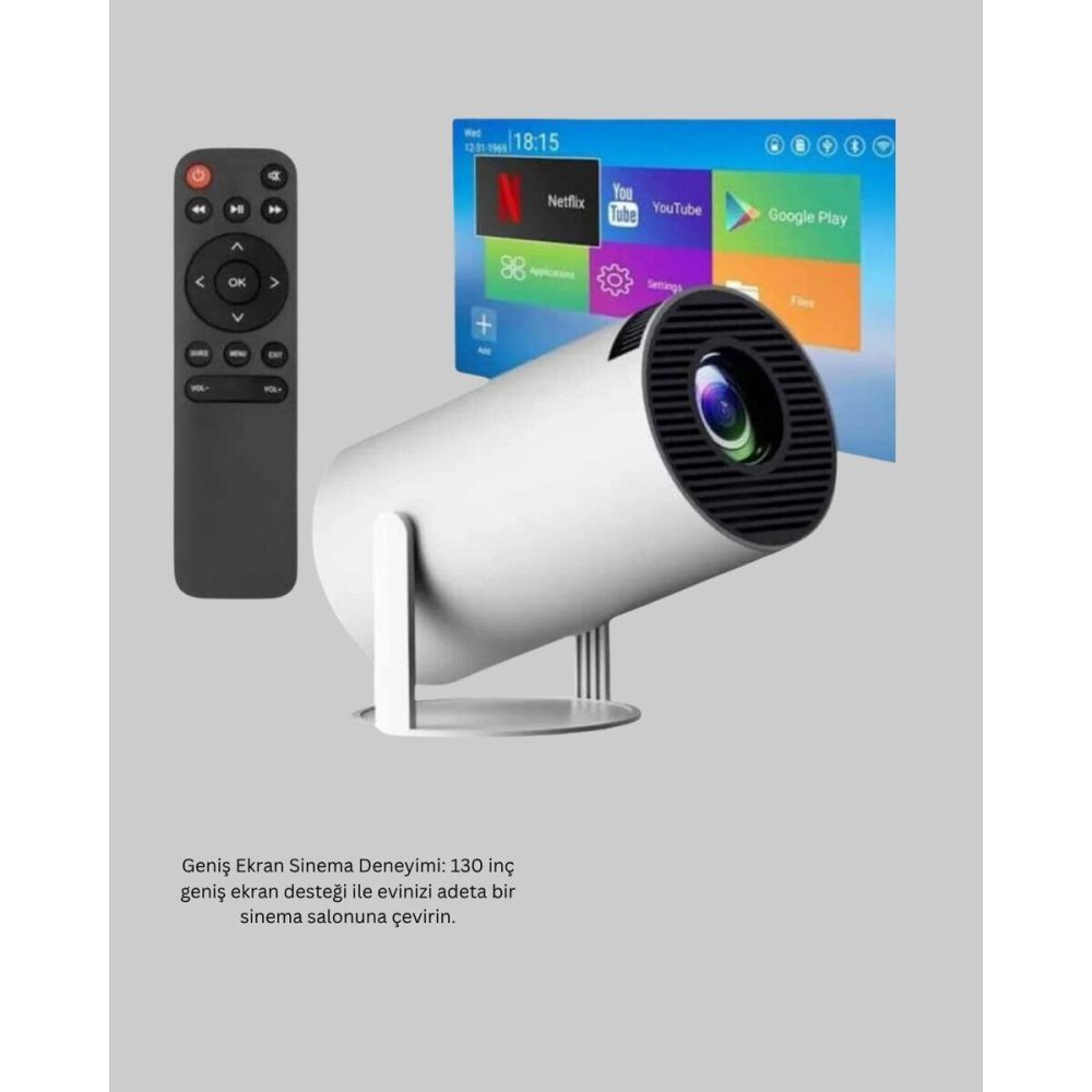 4K Destekli Full HD Projeksiyon Cihazı – 130 inç Geniş Ekran WiFi ve H