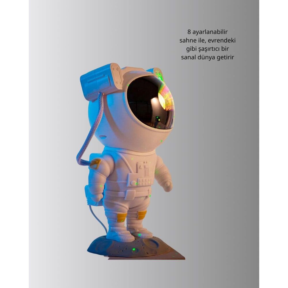 Astronot Şekilli Galaxy Projeksiyon Lambası Nebula Efektli Dekoratif L
