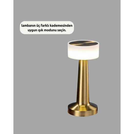 Altın Rengi Masa ve Gece Lambası Dokunmatik Şarjlı Masa Lambası