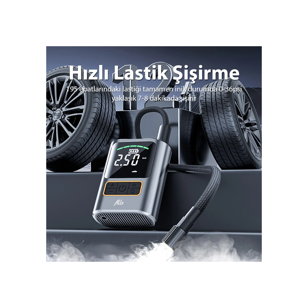 ALLY ST-5528 Dijital Basınç Göstergeli Oto Lastik Şişirme Pompası Hava