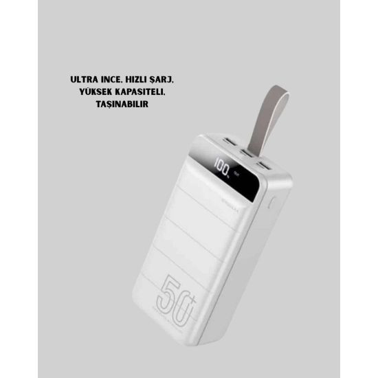 Powerbank 50.000 Mah Dijital Göstergeli Taşınabilir 4 Portlu Hızlı Pow